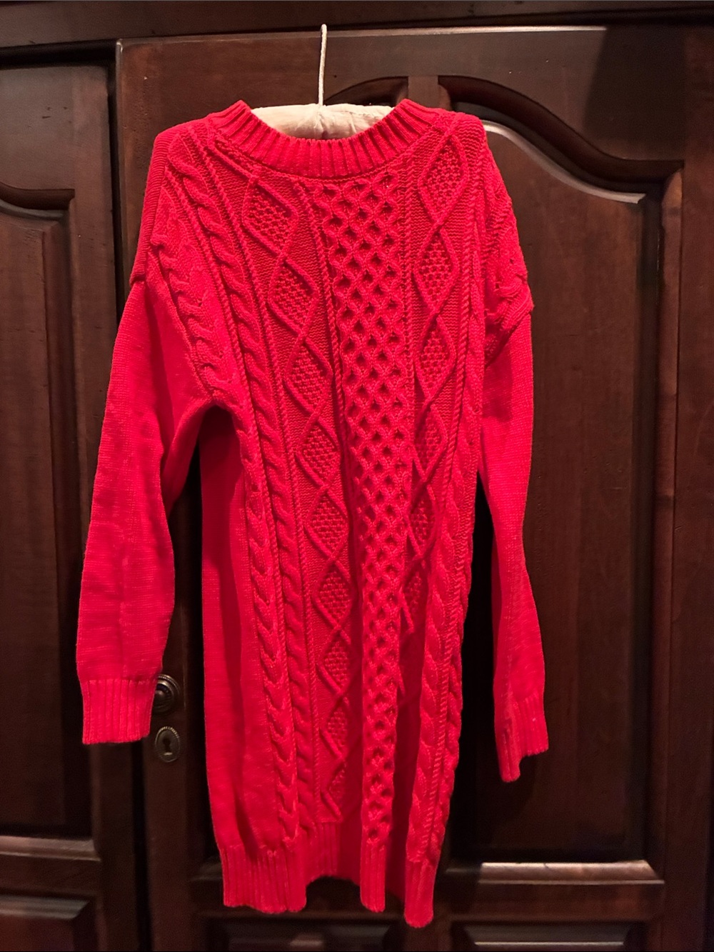 fabkids Bright Red Cable Knit Crew Sweater Dress